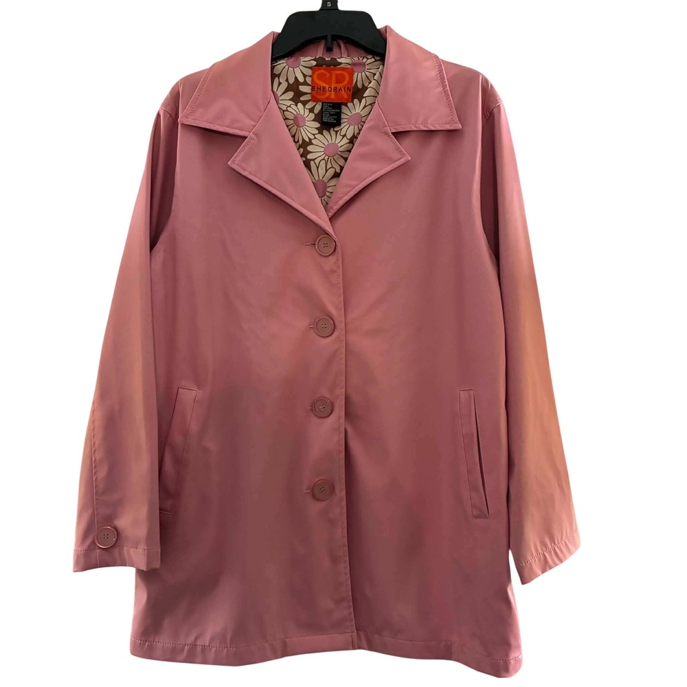 ShedRain  Raincoat Womens M/L Pink Floral Lined Button Front Waterproof Jacket